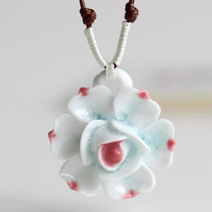 Handmade Rose Flower Ceramic Pendant Necklace